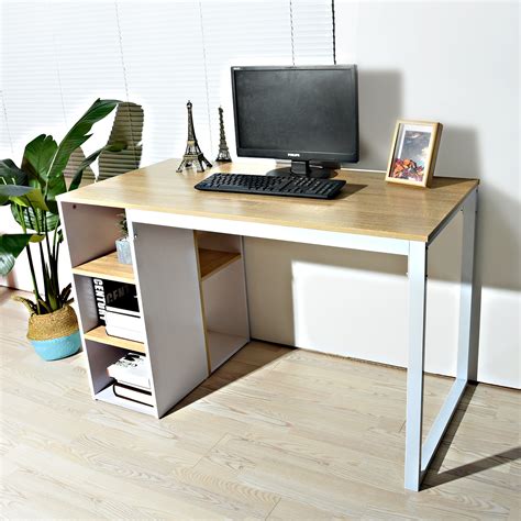 table de bureau en mdf bureau informatique plan de travail avec etageres chene clair blanc