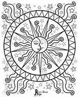 Mandala Coloring Pages Moon Printable Celestial Adult Mandalas Sun Peace Sign Colouring Wolf Adults Etsy Books Instant Simple Doodle Template sketch template