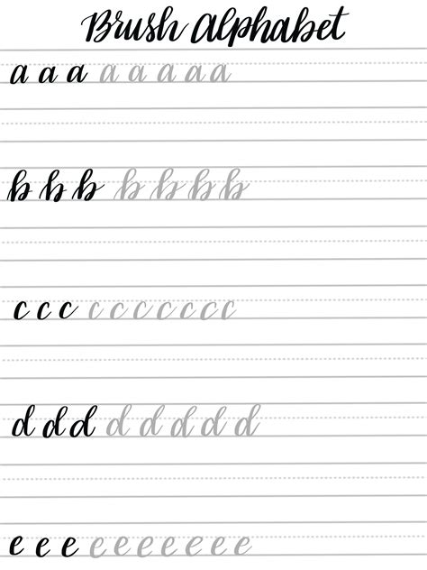 brush lettering practice sheets lowercase alphabet amy latta