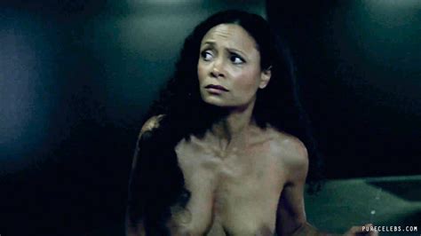 thandie newton flashing bare boobs and hairy pussy in westworld s01e02