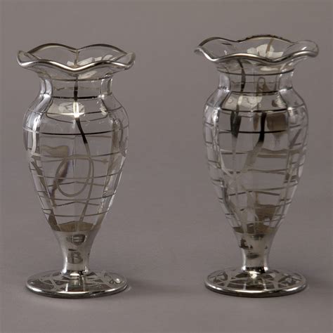 Pair Silver Overlay Glass Vases Item 8709