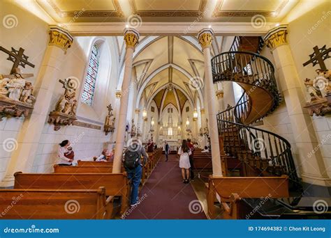 helix shaped spiral staircase   famous loretto chapel editorial