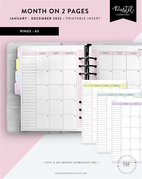 monthly planner printable month   pages calendar etsy