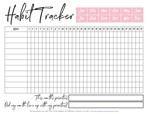monthly habit tracker printable stranitsy planirovshchika shablon