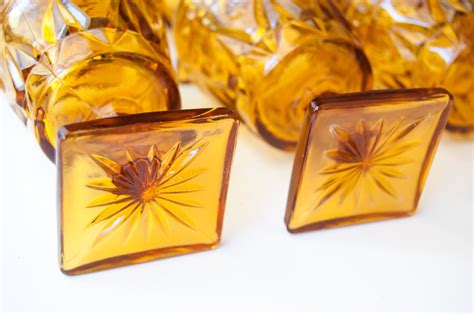 Vintage Amber Glassware Set Of 8 Etsy