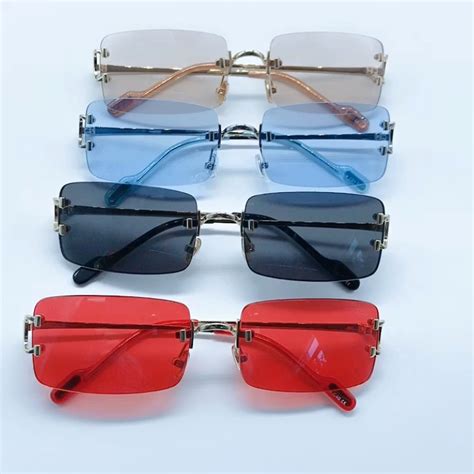 retro rimless trimmed rectangle sunglasses women and men sun glasses