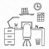 Desk Computer Doodle Office Workplace Illustration Vector Drawn Hand Style Stock Depositphotos Place sketch template