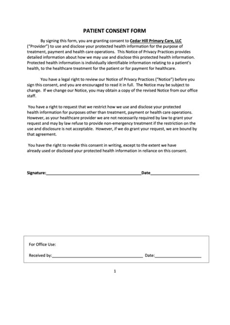 Patient Consent Form Cedar Hill Primary Care Printable Pdf Download