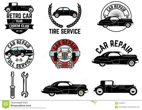 set of retro car club labels stock vector illustration of roadster service 67483317