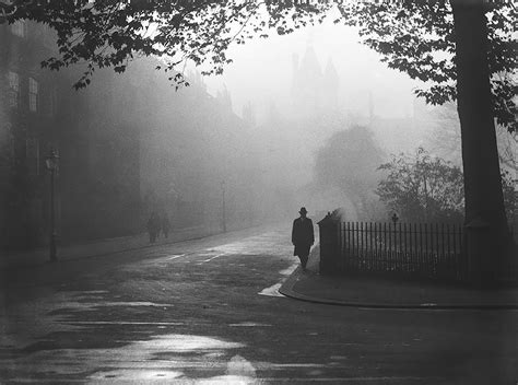 eerie black  white photographs  show london fog scenes