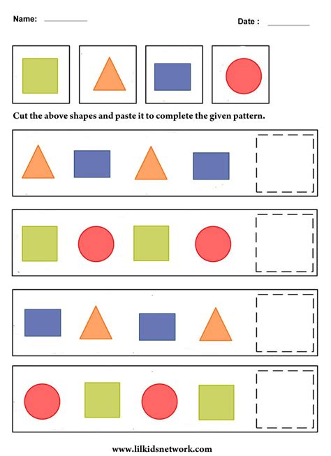 pattern worksheets  kindergarten printable kindergarten worksheets