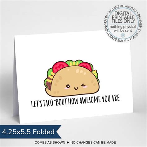 printable lets taco bout  awesome   funny card etsy