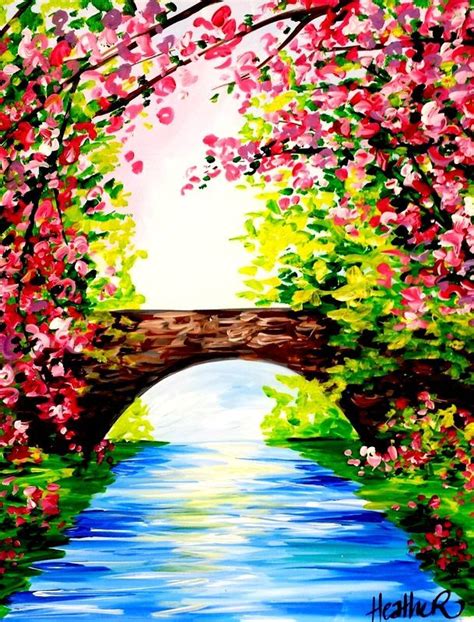 spring bridge nature art painting nature paintings painting art