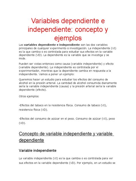 Variables Dependiente E Independiente Pdf Variables Dependientes E