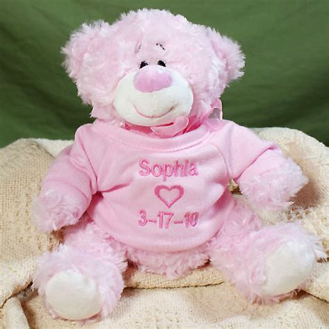 personalized gifts embroidered  baby girl pink teddy bears