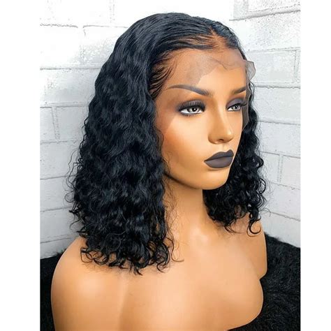 bob wig lace front human hair wigs for women natural black short curly