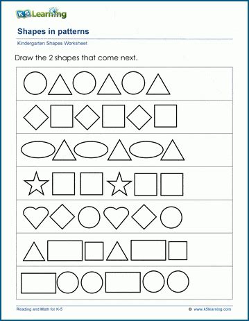 patterns shapes worksheet kindergarten