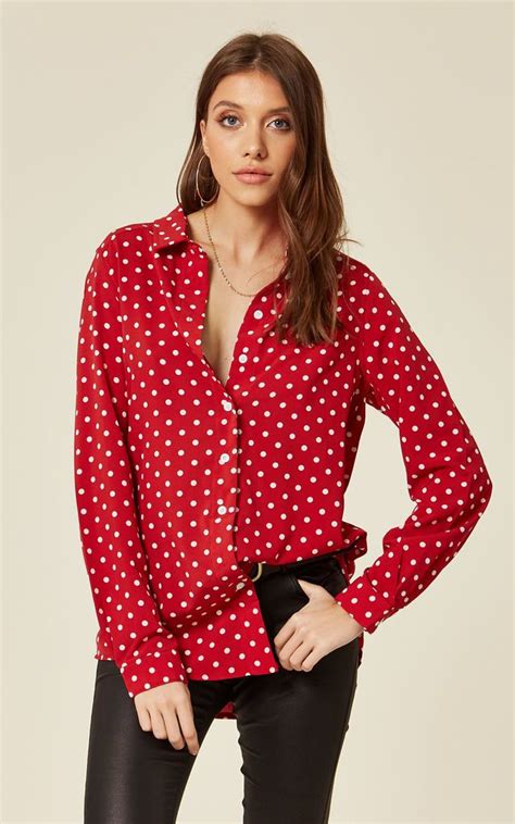 long sleeve red polka dot shirt  oeuvre   polka dot shirt clothes boating outfit