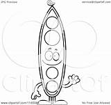 Cartoon Pod Pea Mascot Waving Clipart Outlined Coloring Vector Cory Thoman Royalty sketch template