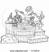 Tub Hot Cartoon Coloring Bull Chef Royalty Pouring Outlined Pig Bbq Sauce Chicken Female Template Toonaday Couple Illustration sketch template
