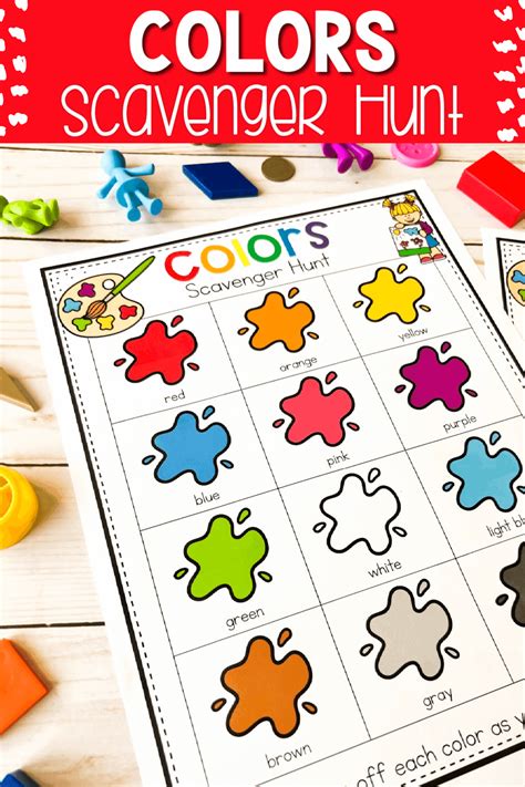 color scavenger hunt  kids  printable   preschool color