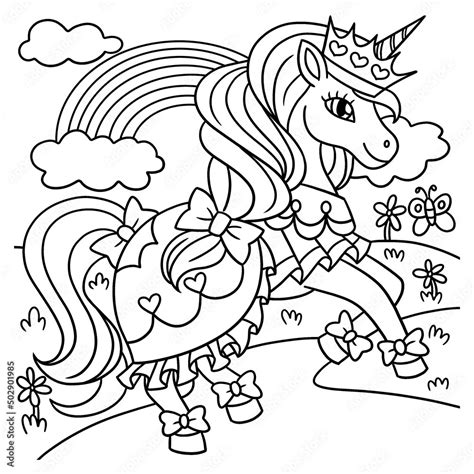 unicorn princess coloring page  kids stock vector adobe stock
