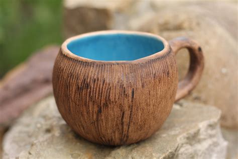 coconut mug coffee mug tea cup gift  wife rustic mug blue