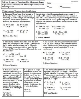 system  equations word problems worksheet algebra  worksheet