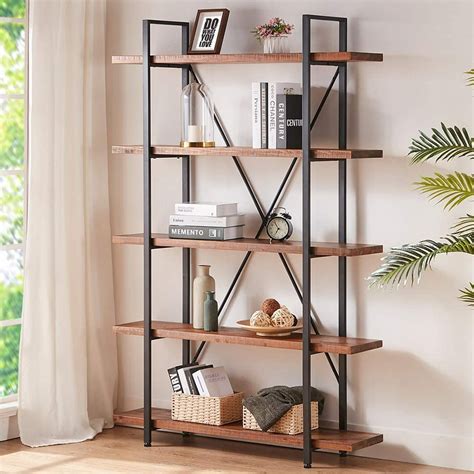 hsh solid wood bookcase  tier industrial rustic vintage etagere bookshelf open metal