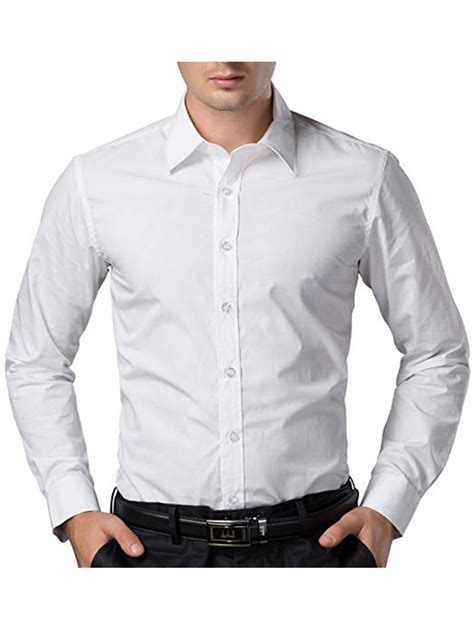 sayfut men s solid white dress shirt casual button down dress shirt