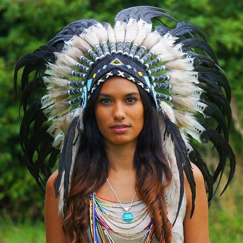White With Black Native American Headdress 75cm Indian