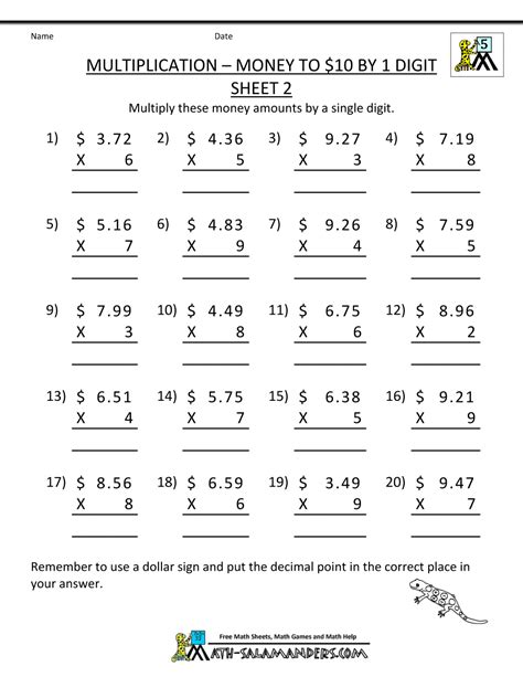 long multiplication worksheets printable