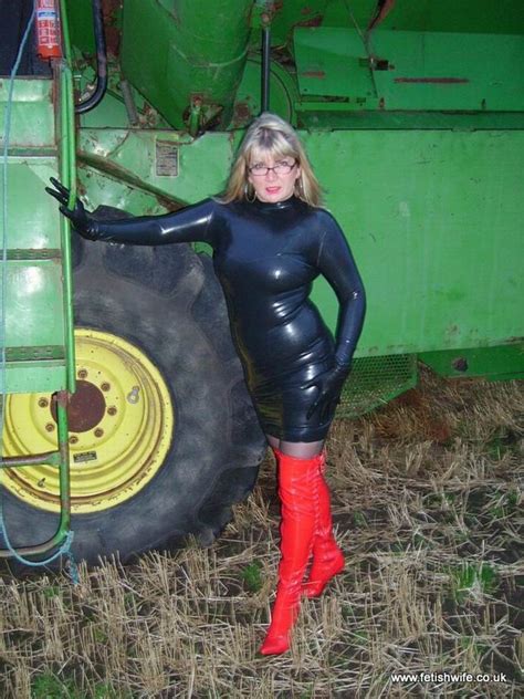 fetish wife wearing latex and high red boots outdoors porn pictures xxx photos sex images