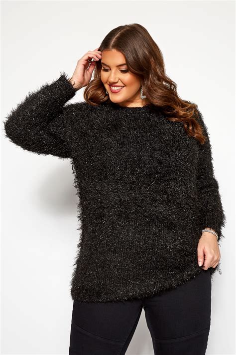 Black Metallic Tinsel Knitted Jumper Yours Clothing