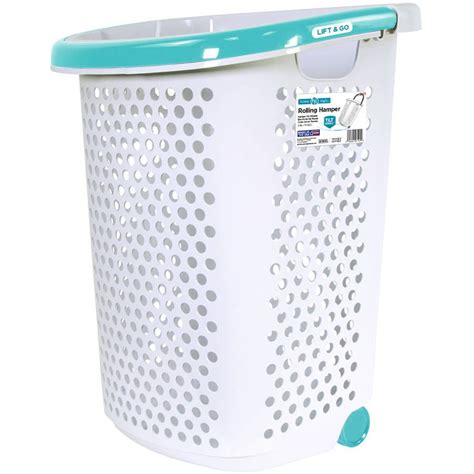 home logic  bushel rolling plastic laundry hamper  pop  handle