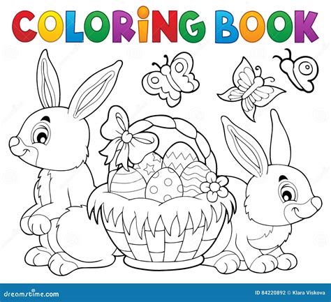 coloring book easter basket  rabbits stock vector illustration