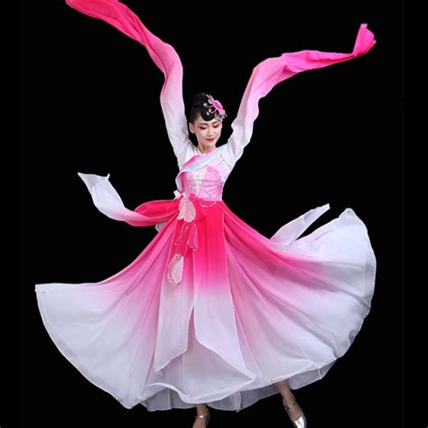 women s girls pink flower gradient fairy hanfu water sleeves chinese