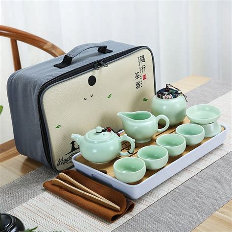 pcsset tea travel set green porcelain outdoor travel tea set
