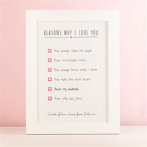 personalised framed print reasons i love you gettingpersonal