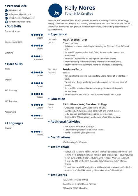 tutor resume sample guide  tutoring examples