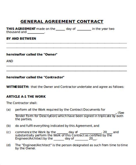 contractor agreement samples  ms word pages