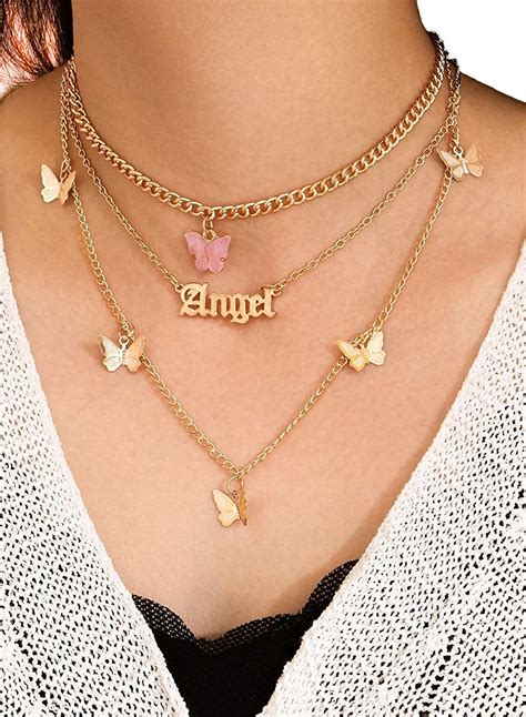Corafritz Butterfly Necklace For Women Letter Layered Necklace Choker