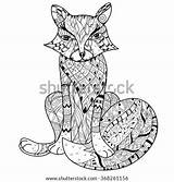 Fox Outline Zentangle Illustration Coloring Pages Vector Doodle Decorated Drawn Hand Tattoo Ornaments Floral Sketch Shutterstock Ornament Stock Search sketch template