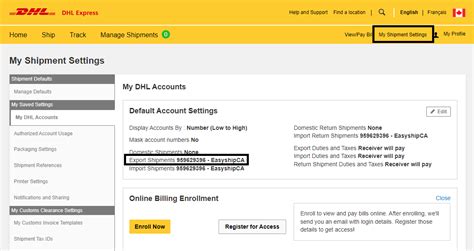 link  dhl express account easyship support