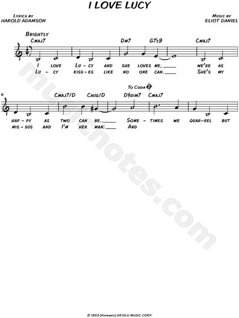 I Love Lucy From I Love Lucy Sheet Music Leadsheet In C Major