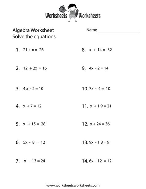 printable simple algebra worksheet