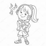 Music Coloring Listening Girl Outline Drawing Kids Headphones Stock Vector Book Cartoon sketch template