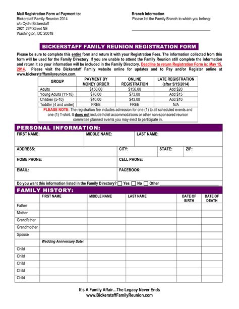 printable family reunion registration form printable forms