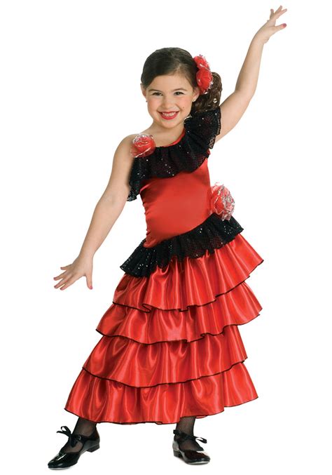 senorita dancer girls child spanish flamenco performer dancer costume
