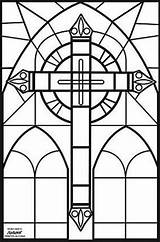 Coloring Cross Stained Glass Pages Stain Crosses Adult Work sketch template